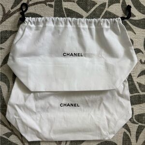 CHANEL White Dust Bags with Black Drawstrings